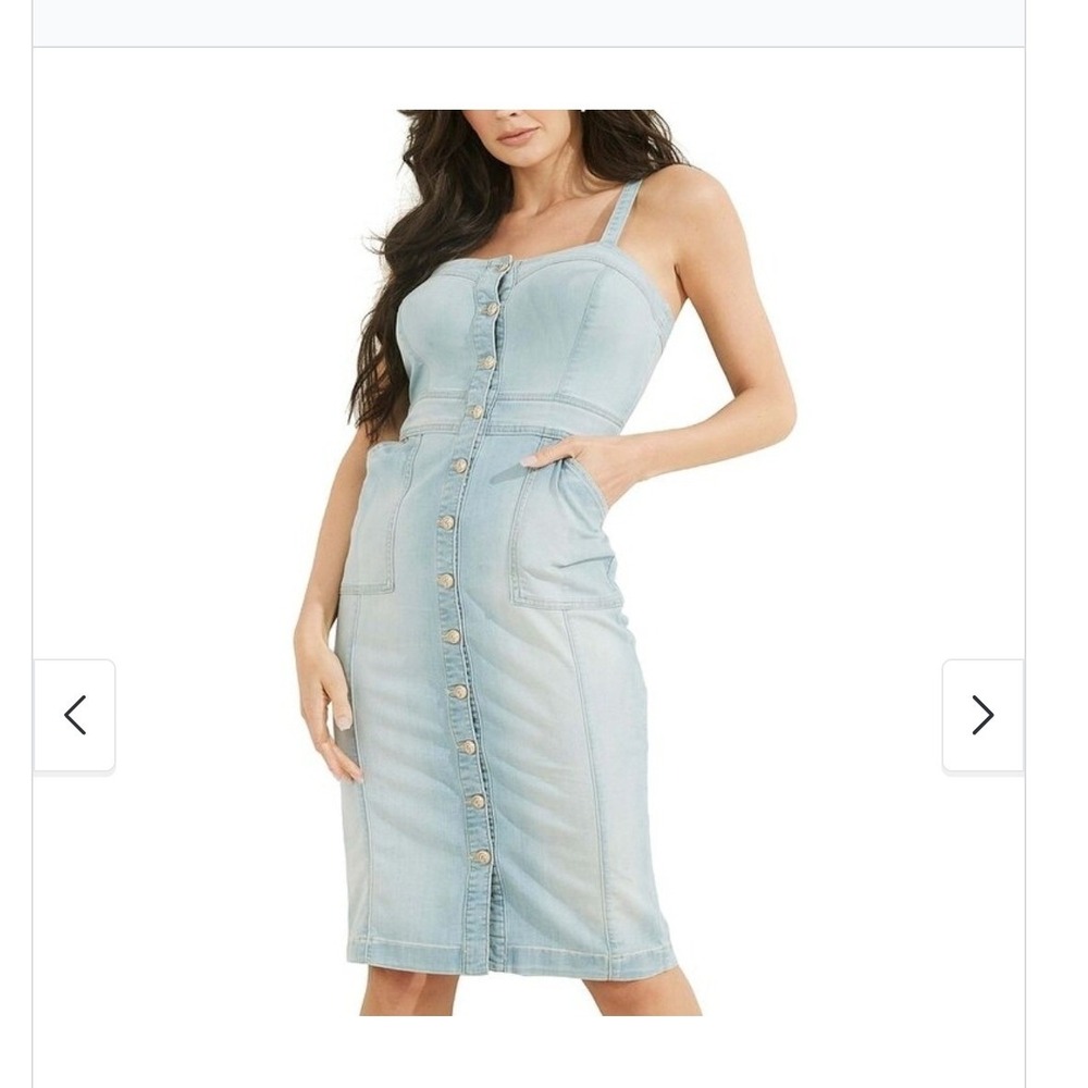 Guess Light Wash Denim Button Down Midi Dress Bodycon Small